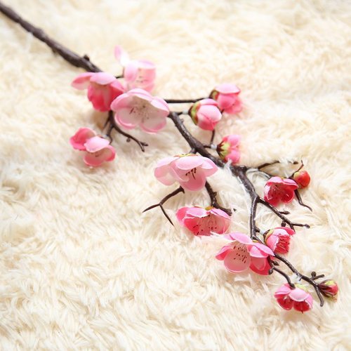 1pc rose blanc japonais sakura plum blossom bouquet plastique filé sur le tissu de soie artificielle sku-42506