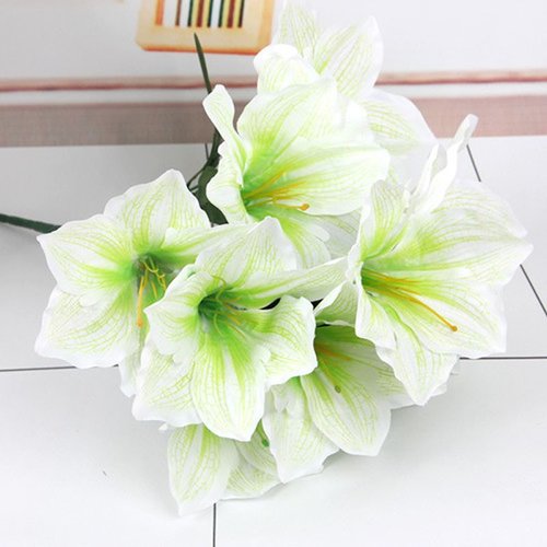 1pc blanc jaune vert lilly grappe de fleurs bouquet de plastique filé sur le tissu de soie artificie sku-42507