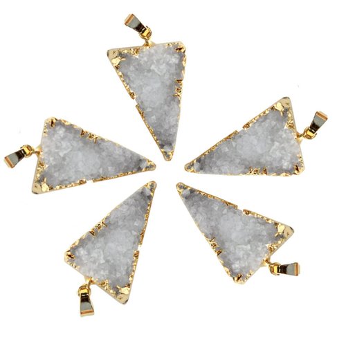 1pc blanc cristal d'or druzy triangle de glace quartz agate de pierre naturelle plaqué focal pendent sku-42508