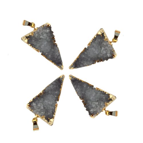1pc cristal noir gris or druzy triangle de glace quartz agate de pierre naturelle plaqué focal pende sku-42509