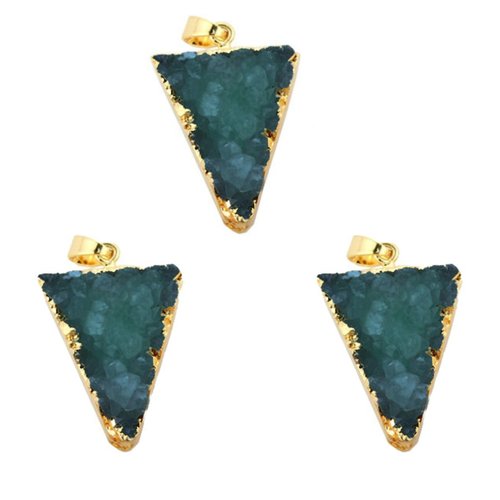 1pc cristal vert foncé or druzy triangle de glace quartz agate de pierre naturelle plaqué focal pend sku-42510