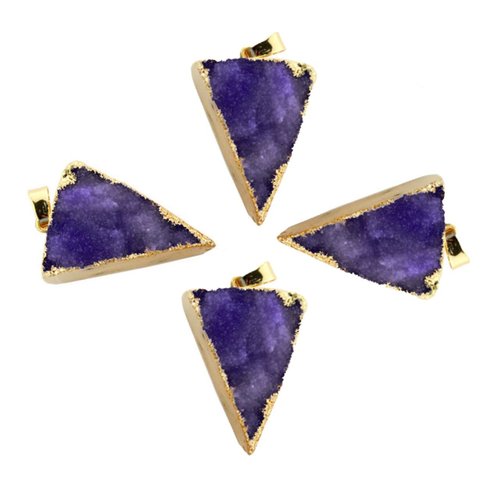 1pc cristal violet or druzy triangle de glace quartz agate de pierre naturelle plaqué focal pendenti sku-42513