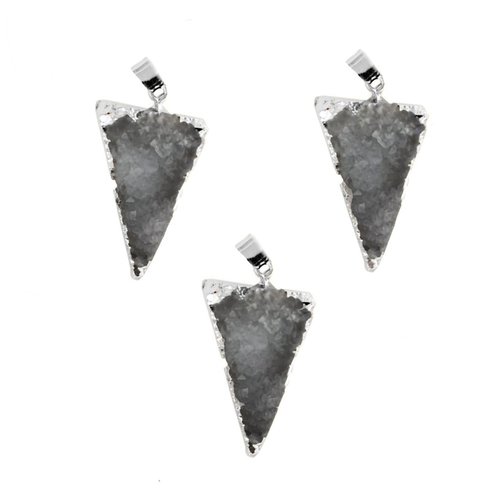1pc noir cristal gris argent druzy triangle de glace quartz agate de pierre naturelle plaqué focal p sku-42515