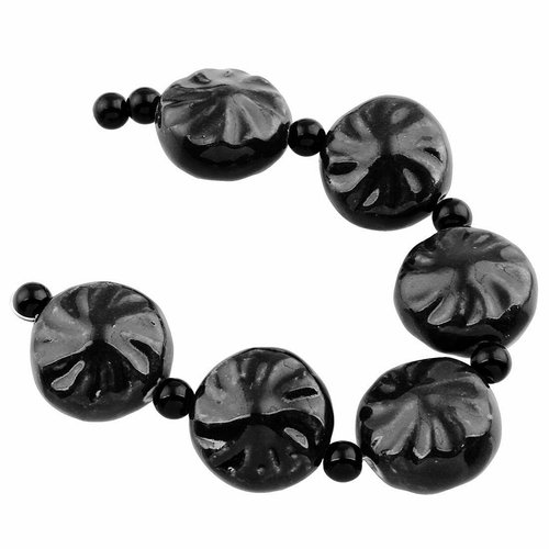 2pcs noir grande fleur plat rond en porcelaine émail perles 22mm x 6mm sku-42219