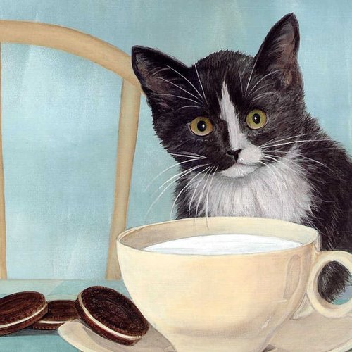 1pc noir blanc chaton lait de la coupe du cookie chat pet kitty animal acrylique bricolage peinture  sku-42569