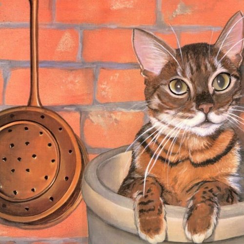 1pc rayé chat dans la cuisine en pot kitty chaton animal acrylique bricolage peinture par numéro de  sku-42571