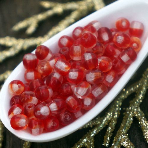 Clair rouge verre tchèque perles rondes rouges intercalaires rond perle de petites lumineuses de 4mm sku-17384