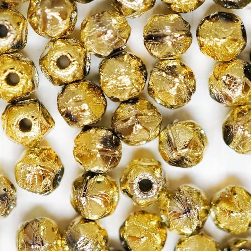 80pcs metallic or rugueuse gravé rustique ronde anglais coupe facettes de pépites de verre tchèque p sku-42531