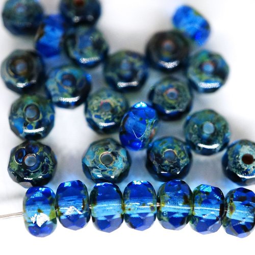 40pcs picasso brun cristal de saphir bleu rond en verre tchèque rondelle facettes feu poli perles 5m sku-42784