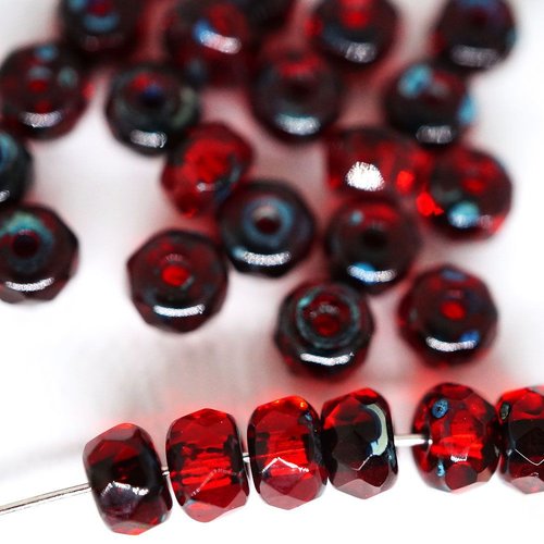 40pcs picasso brun cristal rouge corail ronde verre tchèque rondelle facettes feu poli perles 5mm x  sku-42785