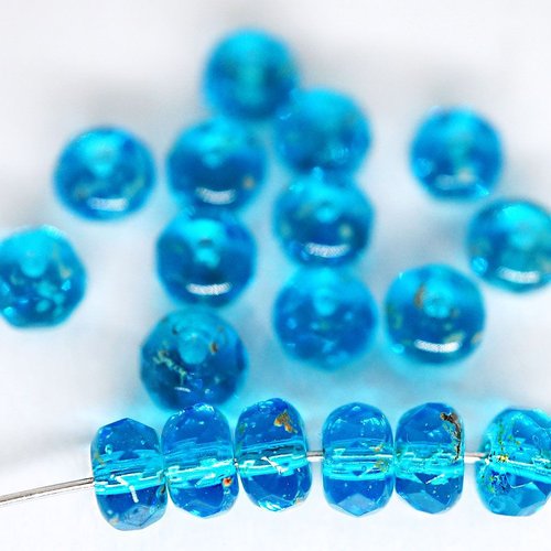 40pcs picasso brun cristal aigue-marine bleu rond en verre tchèque rondelle facettes feu poli perles sku-42787