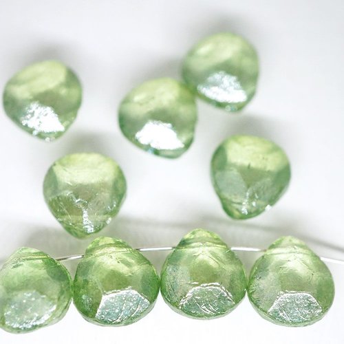 6pcs cristal lustre vert clair briolette de poire à facettes en forme de larme gravé rustique tchèqu sku-42691