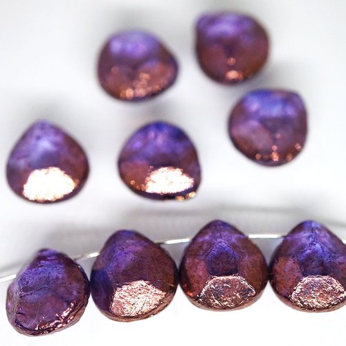 6pcs cristal vega violet lustre briolette de poire à facettes en forme de larme gravé rustique tchèq sku-42687