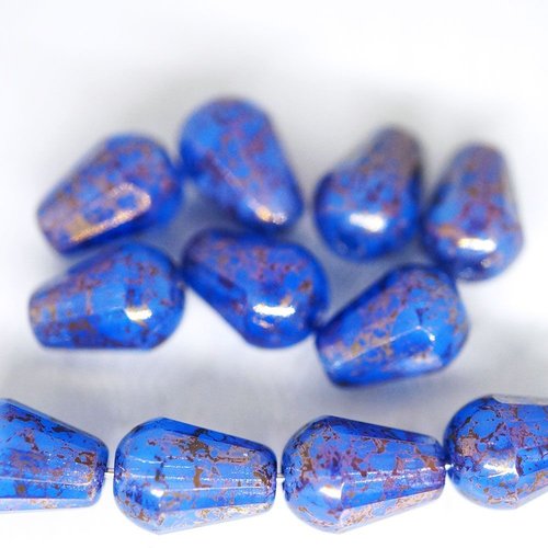 12pcs cristal royal bleu saphir foncé picasso violet or lustre en terre cuite à facettes firepolishe sku-42699