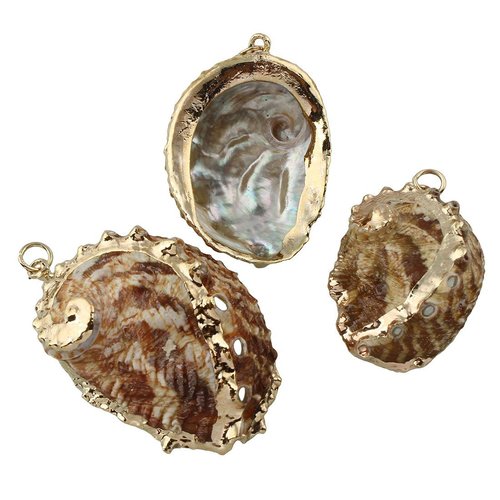 1pc naturelle brune de l'iris perle d'or conque plaqué marine bohème de coquillage de mer pendentif  sku-42254