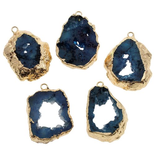 1pc cristal bleu teint d'or druzy geode tranche libre de glace quartz agate de pierre naturelle char sku-42276