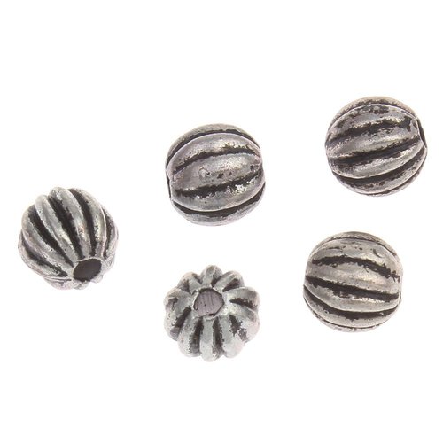 20pcs antique ton argent rayé ronde perles de métal pendentif charms tchèque constatations 6mm trou  sku-42309