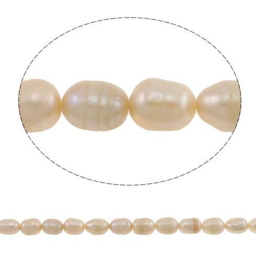 10pcs naturel rose blanc de qualité d'un ovale de riz de culture d'eau douce perles en vrac 8mm - 9m sku-42241