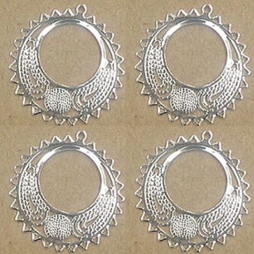 4pcs silver couleur argenté ronde en métal pendentif charms perles tchèque constatations 25mm x 26mm sku-42315
