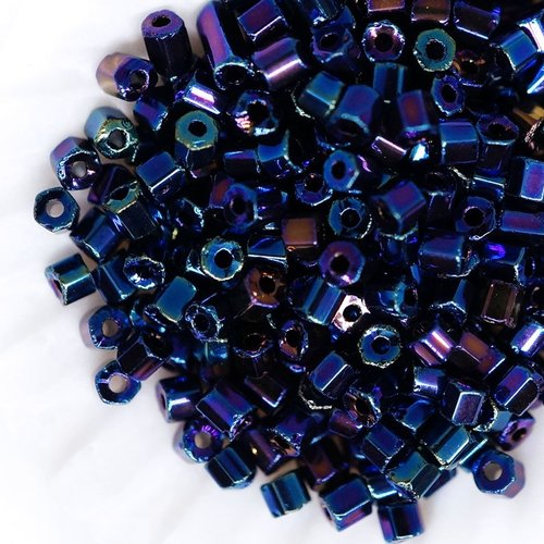 20g iris violet bleu métallique hexagone tube deux 2 coupes tchèque de verre de semences de perles d sku-42825