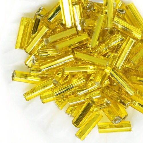 20g de cristal jaune or argent bordée facettes tube trou carré de verre tchèque perles de rocaille c sku-42830
