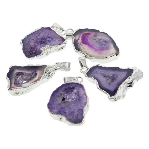 1pc violet argent cristal druzy geode tranche libre de glace quartz agate de pierre naturelle plaqué sku-42304