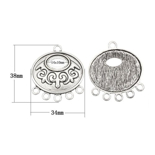 1pc antique ton argent de forme ovale en métal 5 trous connecteur pendentif charms perles tchèque co sku-42248