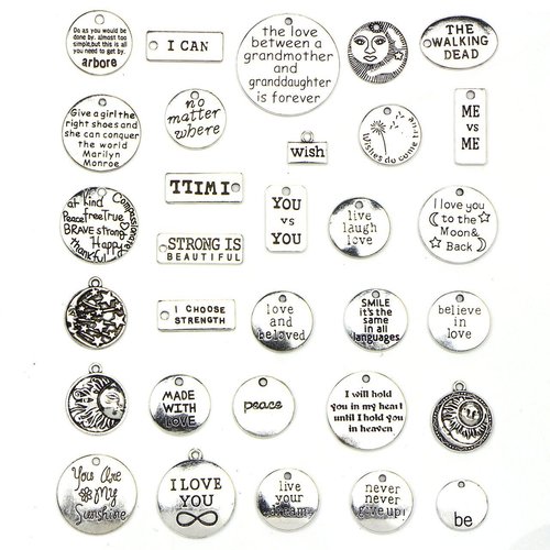 1 jeu argent antique ton message positif lettre mélange de métal pendentifs charms tchèque constatat sku-42318