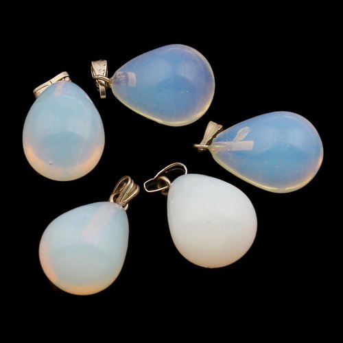 2pcs blanc laiteux cristal de platine en argent en forme de larme goutte de la mer d'opale opalite p sku-42363