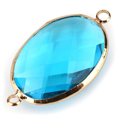 5pcs bleu turquoise cristal 14k plaqué or de forme ovale à facettes en verre de focale bracelet pend sku-42369