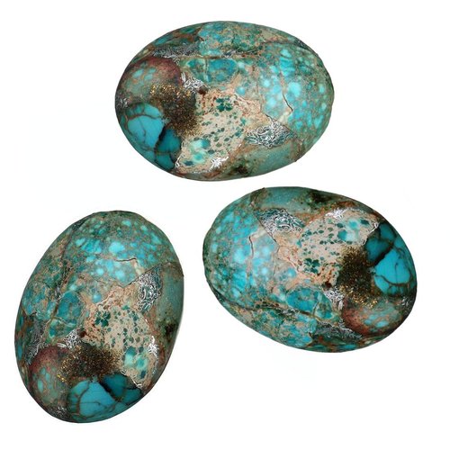 1pc bleu turquoise en argent de forme ovale en de dôme impression jaspe naturel de pierres précieuse sku-42382