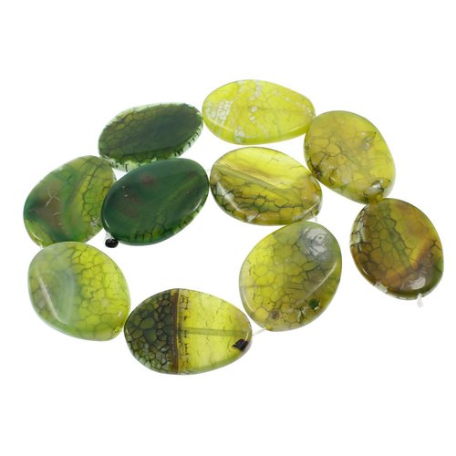 1pc vert olive laiteux ovale agité veines de dragon de l'agate pierre naturelle de grandes perles de sku-42399