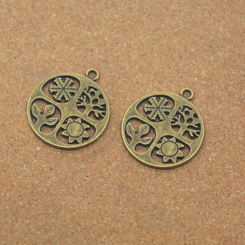 2pcs antique couleur bronze quatre 4 saisons ronde en métal pendentif charms perles tchèque constata sku-42300