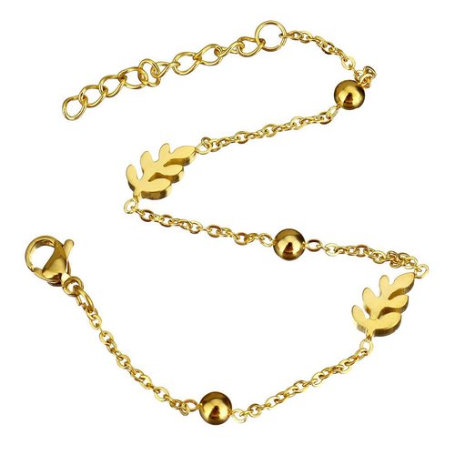 1pc couleur or plaqué chaîne ovale feuille bracelet en métal de base avec l'extenseur de conclusions sku-42355