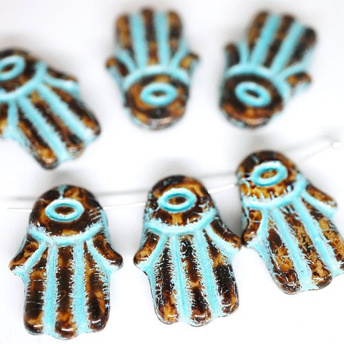 4pcs picasso ivoire opaque brun travertin turquoise laver hamsa main de fatima charmes entretoise do sku-42771