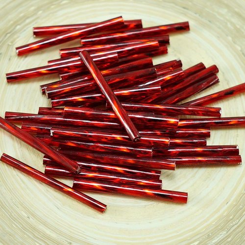 80pcs x 20mm extra longue rouge foncé enrouler autour du verre tchèque perles de bugle preciosa tube sku-43184