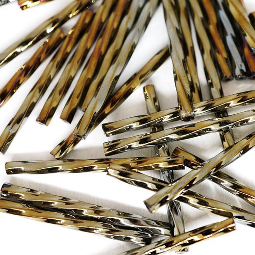 50pcs x 30mm extra long iris bronze métallisé enrouler autour du verre tchèque perles de bugle preci sku-43192