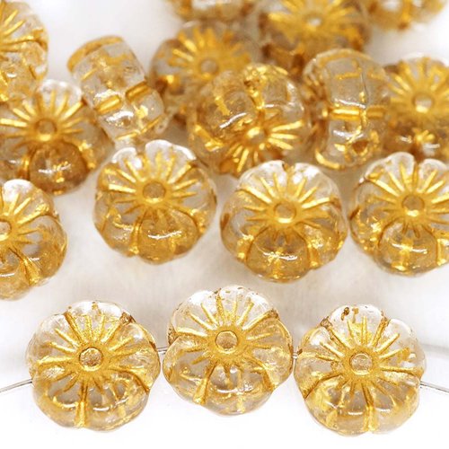 20pcs cristal d'or patine de lavage à plat pièce rond de fleurs verre tchèque de l'anémone de fleur  sku-43223