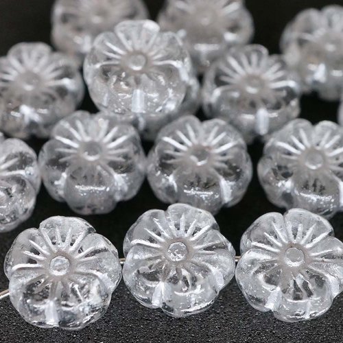 20pcs argent cristal patine de lavage à plat pièce rond de fleurs verre tchèque de l'anémone de fleu sku-43224
