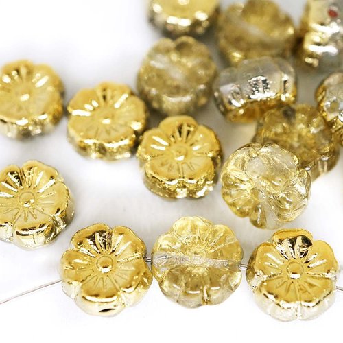 20pcs crystal metallic gold de la moitié à plat pièce rond de fleurs verre tchèque de l'anémone de f sku-43233