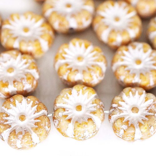 20pcs picasso blanc albâtre laver patine plat pièce rond de fleurs verre tchèque de l'anémone de fle sku-43238