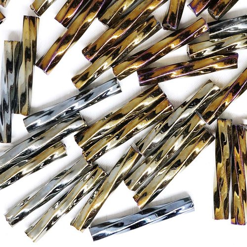 100pcs x 15mm extra long iris bronze métallisé enrouler autour du verre tchèque perles de bugle prec sku-43194