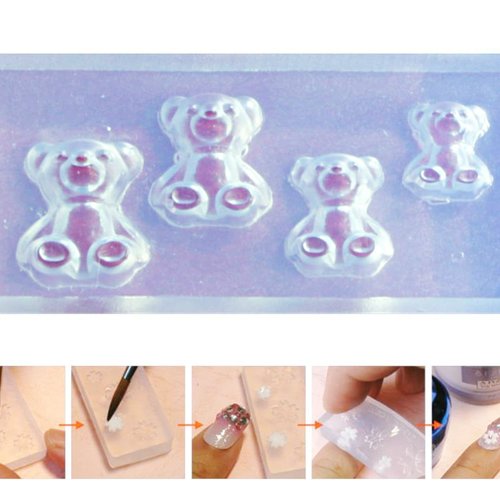 1pc transparent 4 ours en peluche jouet pour bébé en silicone animal 3d mini moule l'art d'ongle de  sku-43511