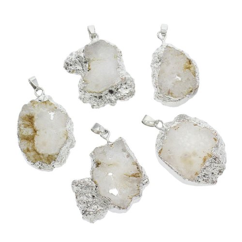 1pc blanc argent cristal tranche druzy géode de glace quartz agate de pierre naturelle plaqué focal  sku-43639