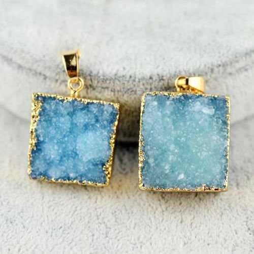 1pc bleu cristal carré d'or druzy de glace quartz agate de pierre naturelle plaqué focal pendentif w sku-43676