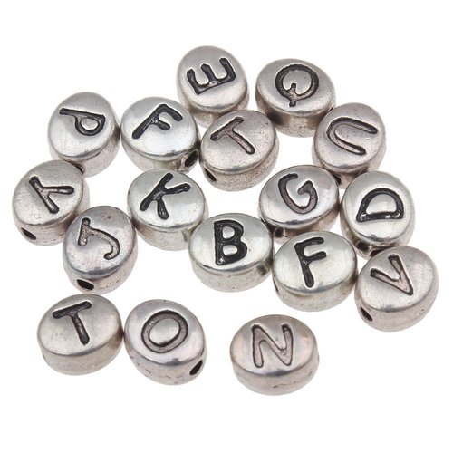 20pcs mélange de plats ronds message initial lettres alphabet en alliage de zinc de perles de 7 mm x sku-43705