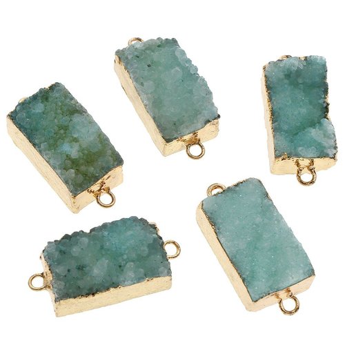 2pcs turquoise cristal vert or rectangle druzy de glace quartz agate de pierre naturelle plaqué foca sku-43730