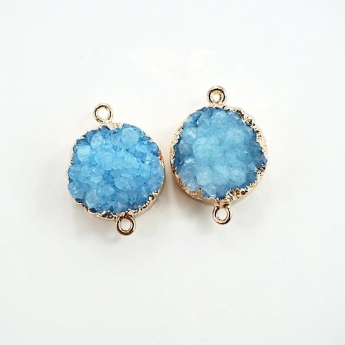 1pc bleu turquoise cristal ronde en or druzy de glace quartz agate de pierre naturelle plaqué focal  sku-43733