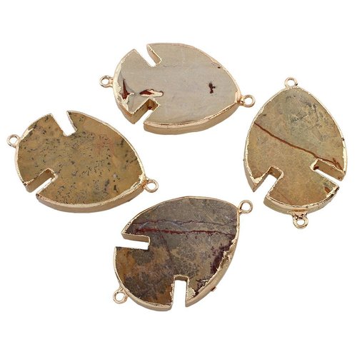 1pc brun poisson d'or picture jasper grande pierre naturelle focal connecteur bohème bijoux 61mm - 6 sku-43739