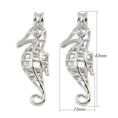 1pc ton argent plaqué hippocampe laiton perle pendentif cage de charme de bijoux de formuler des con sku-43749